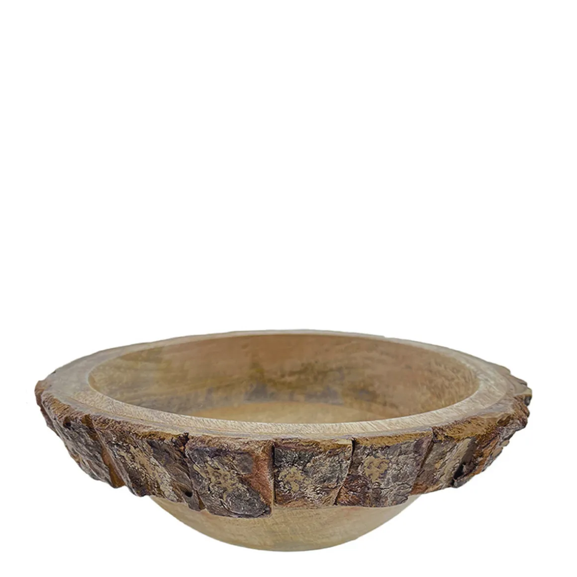 Holzschale Natur, rustikale Mangoschale mit Rinde, Ø17cm