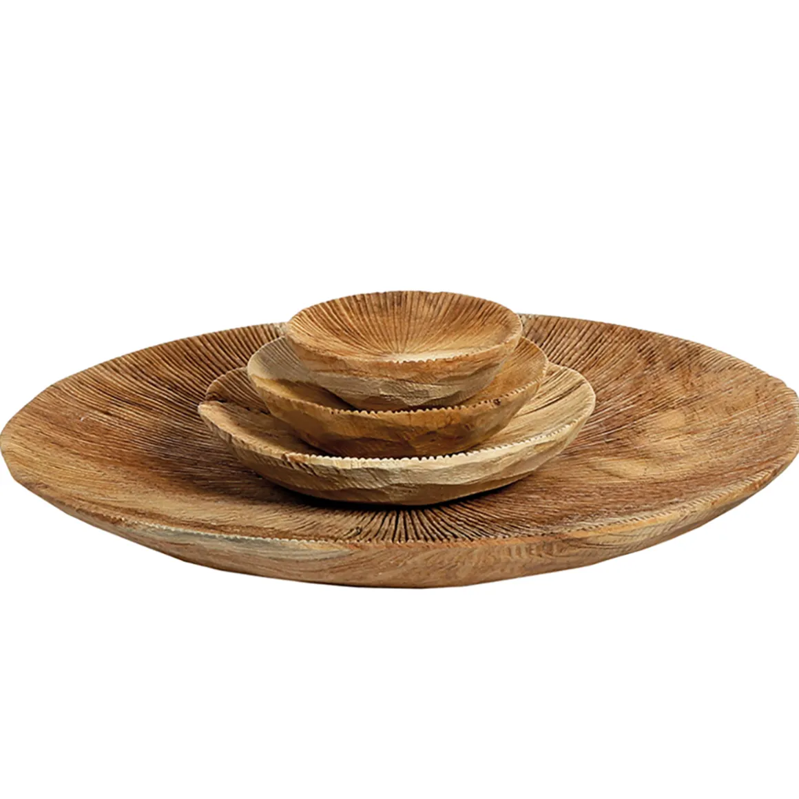 Holzschale Benoa Teak unfinish, rustikale Naturholzschale mit Maßerung, Ø20cm, WMG Grünberger