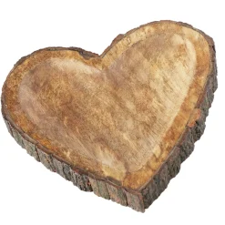 Holzschale Herz, Naturholzschale mit Rinde und kleiner Vertiefung, 25x26cm