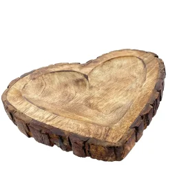 Holzschale Herz, Naturholzschale mit Rinde und kleiner Vertiefung, 25x26cm