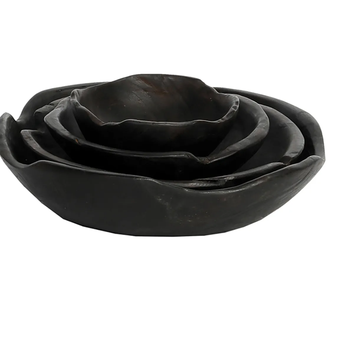 Holzschale Teak Organic black, rustikale schwarze Naturholzschale, Ø15cm, WMG Grünberger