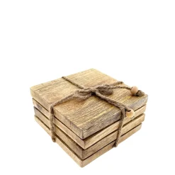 Holzuntersetzer, quadratische Untersetzer aus Mangoholz mit Gummipuffer, 10x10cm, Set/4