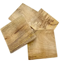 Holzuntersetzer, quadratische Untersetzer aus Mangoholz mit Gummipuffer, 10x10cm, Set/4