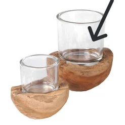 Holz Windlicht Teak unfinish, Glaszylinder auf Holzsockel, 14cm, WMG Grünberger