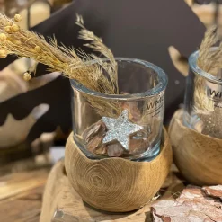 Holz Windlicht Teak, 15cm, WMG Grünberger