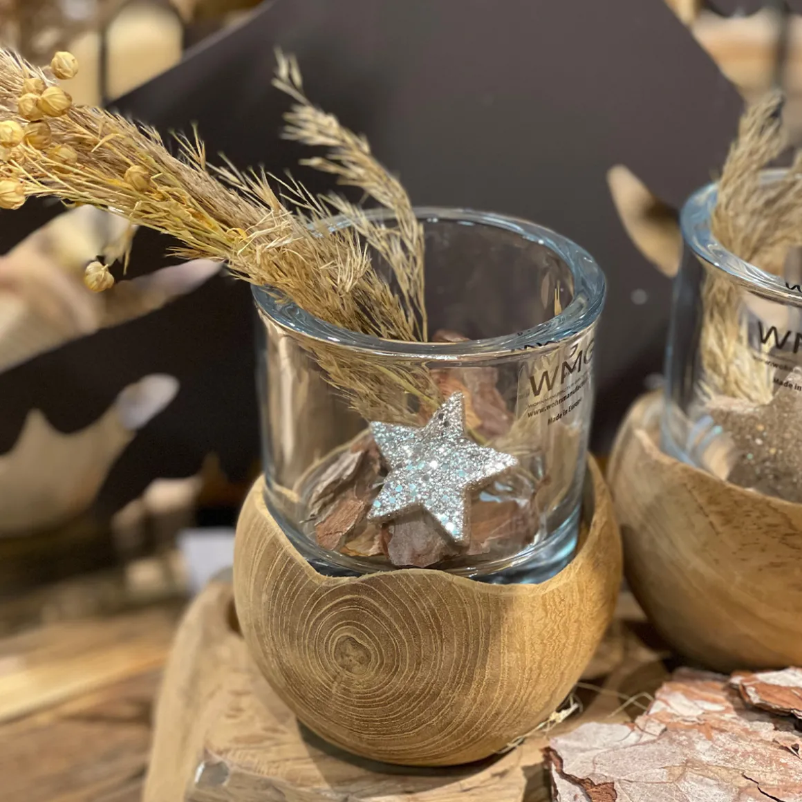 Holz Windlicht Teak, 15cm, WMG Grünberger