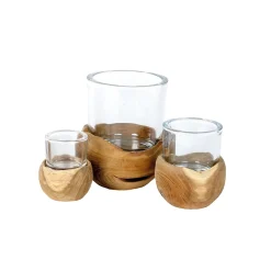 Holz Windlicht Teak, 15cm, WMG Grünberger