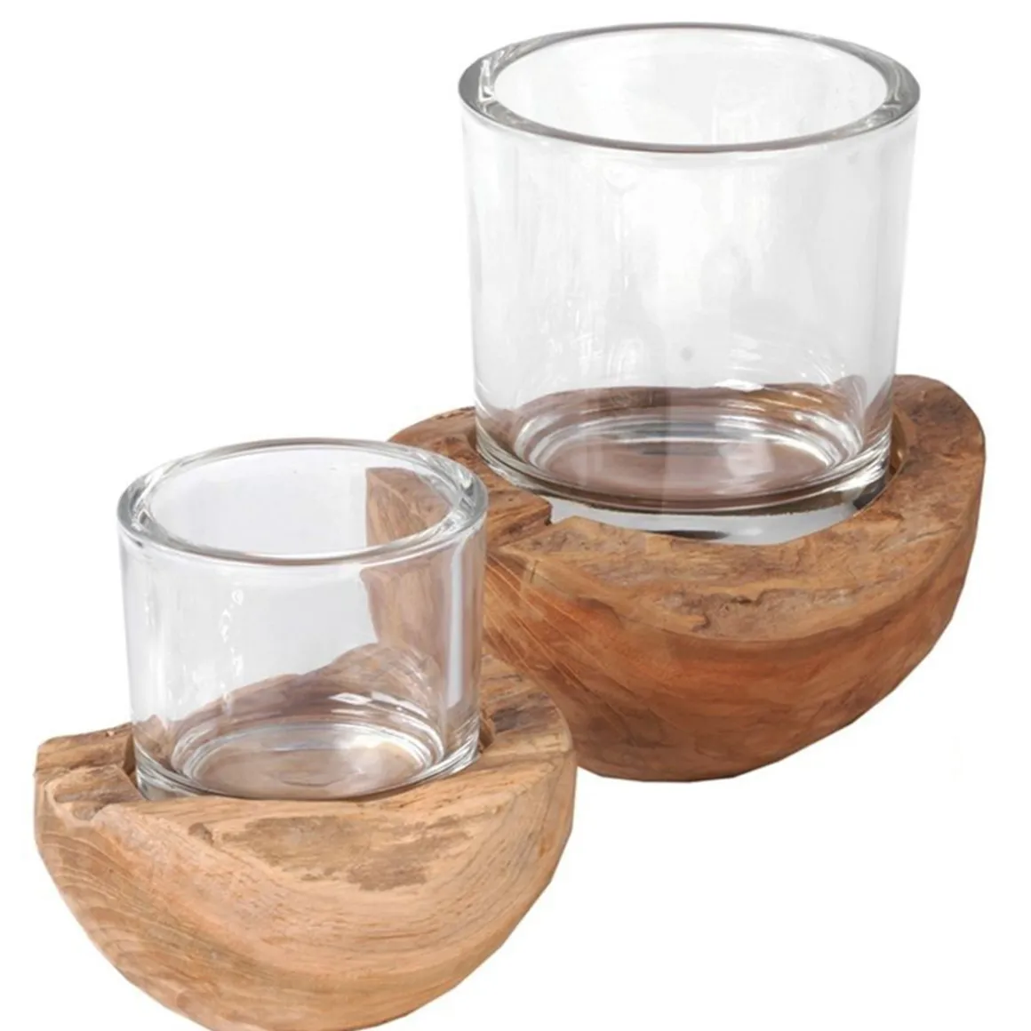 Holz Windlicht Teak unfinish, Glaszylinder auf Holzsockel, 10cm, WMG Grünberger