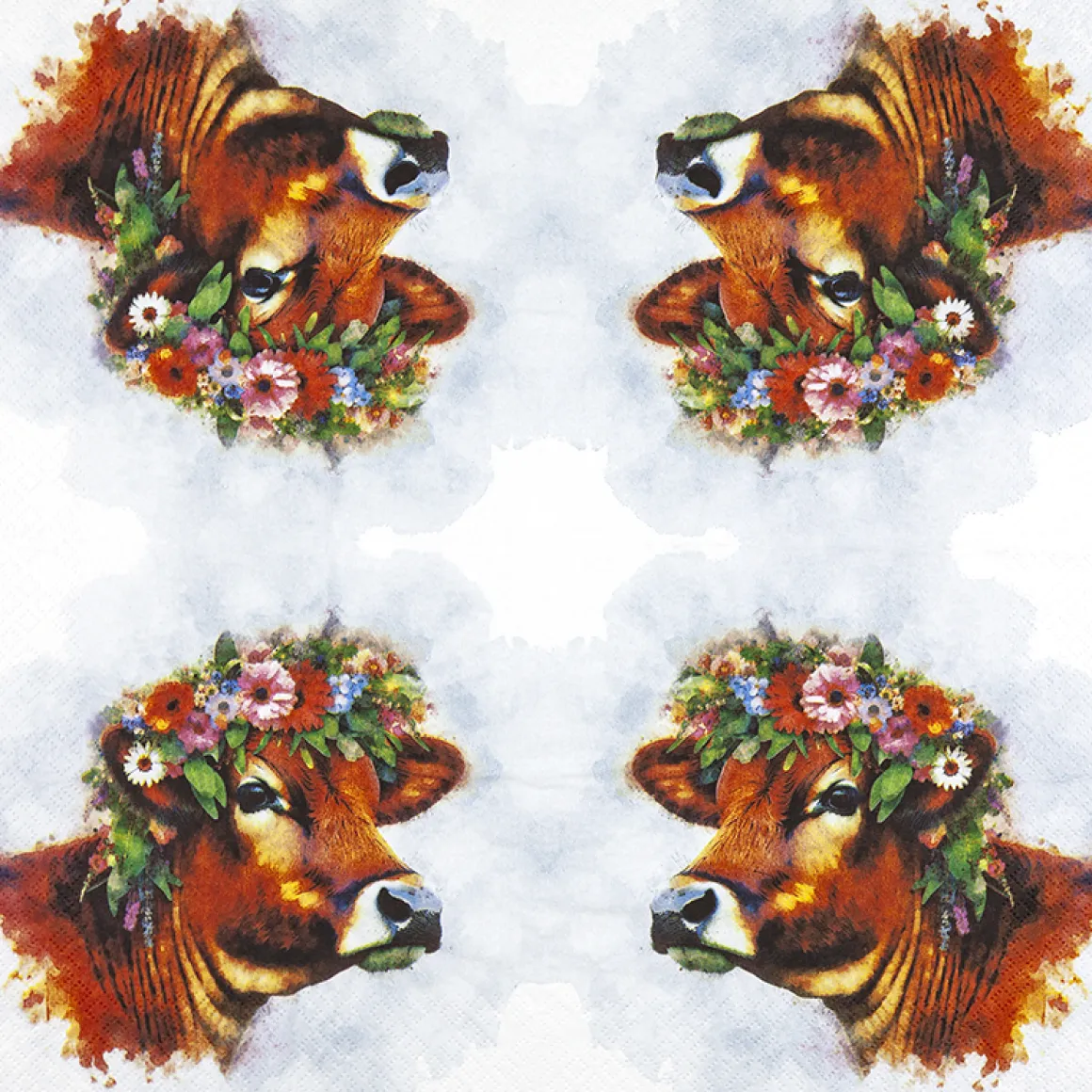 Home Fashion Papierservietten Heimat, Alpenkuh mit Blumenkranz Muh!, 33x33cm