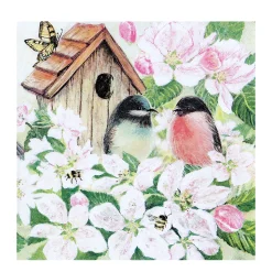 Home Fashion Papierservietten Frühling, Vögel, Bienen und Schmetterlinge auf Blüten, 25x25cm