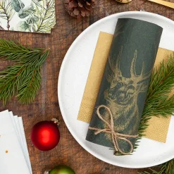 Home Fashion Papierservietten goldener Hirsch, grün, 33x33cm