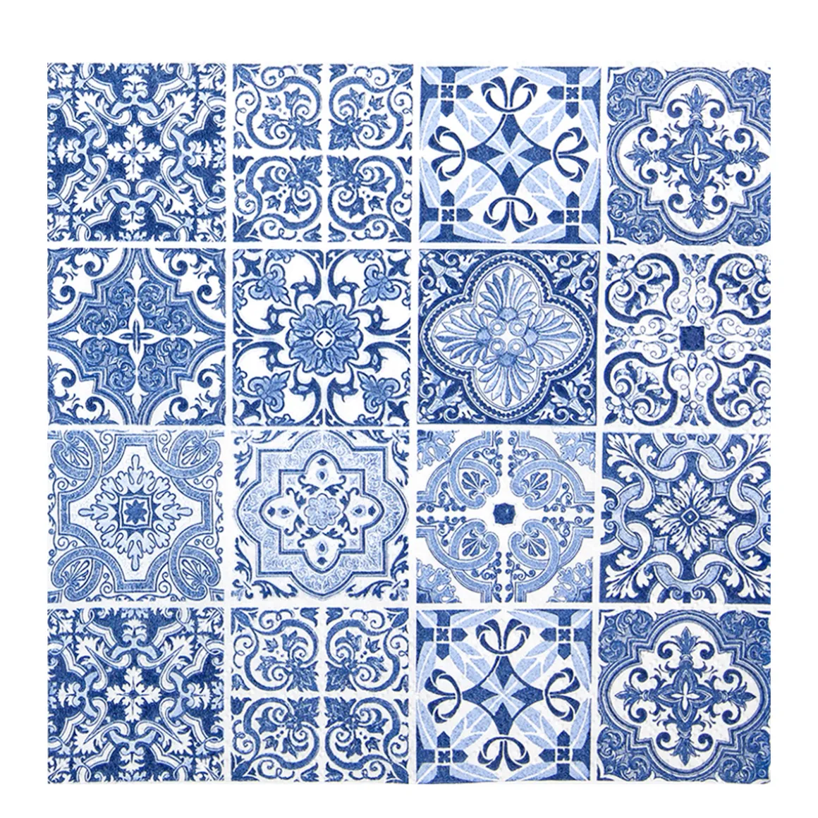 Home Fashion Papierservietten blau-weißes Fliesenmuster, Tiles, 33x33cm