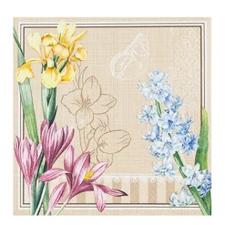Home Fashion Papierservietten Frühlingsblumen auf Leinenoptik, 33x33cm