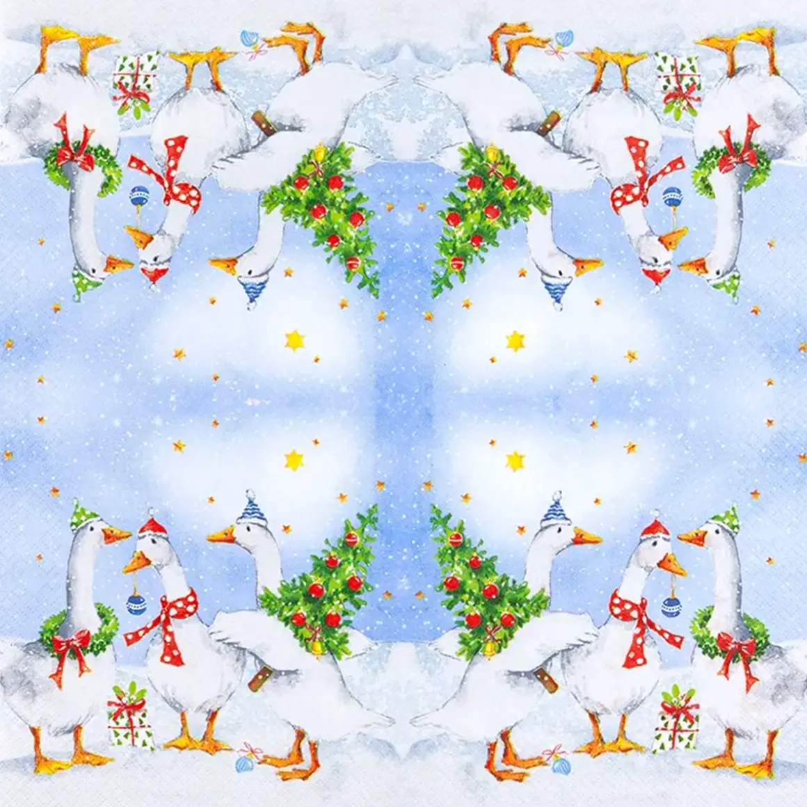 Home Fashion Papierservietten Weihnachten Funny Geese, lustige Weihnachtsgänse, 33x33cm