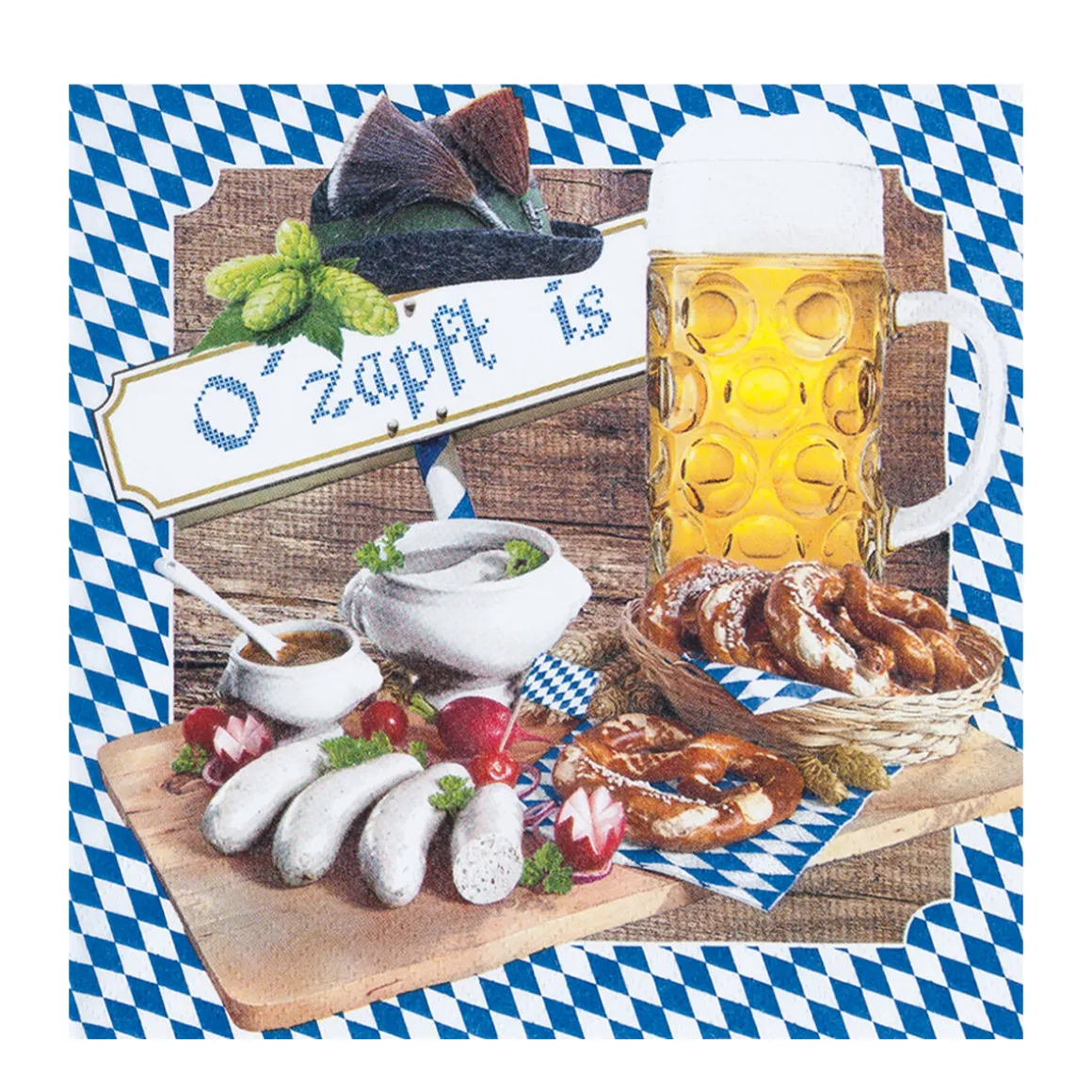 Home Fashion Papierservietten O' zapft is, Weißwurst Frühstück, 33x33cm