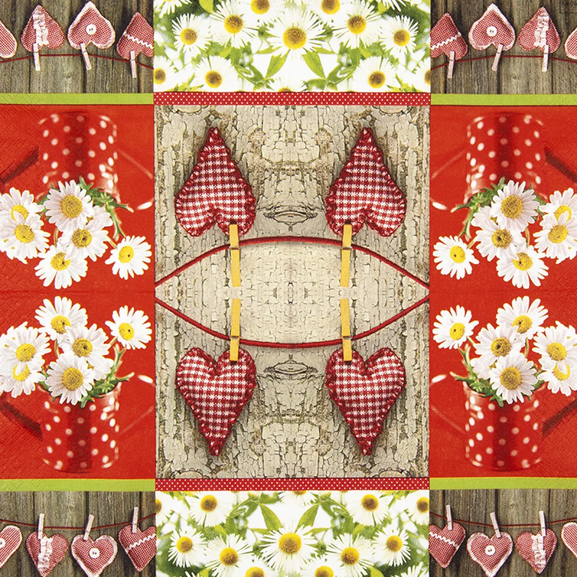 Home Fashion Papierservietten Landhaus, Herzen und Gänseblümchen, 33x33cm