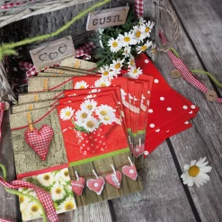 Home Fashion Papierservietten Landhaus, Herzen und Gänseblümchen, 33x33cm