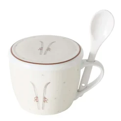 Jumbobecher Mountains Ski, Henkelbecher mit Löffel und Deckel, 600ml, Boltze Home Collections