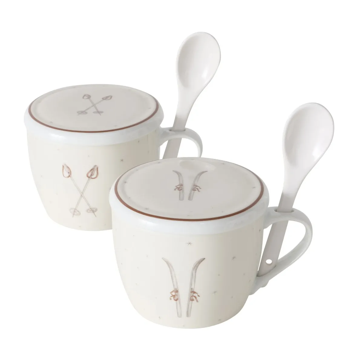 Jumbobecher Mountains Ski, Henkelbecher mit Löffel und Deckel, 600ml, Boltze Home Collections