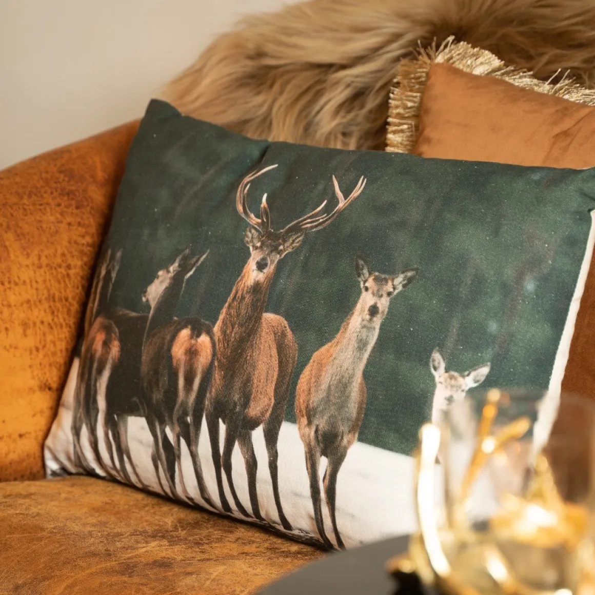 Kanevas Kissen Hirsche, Hirschherde im Winter, 40x60cm, Mars & More