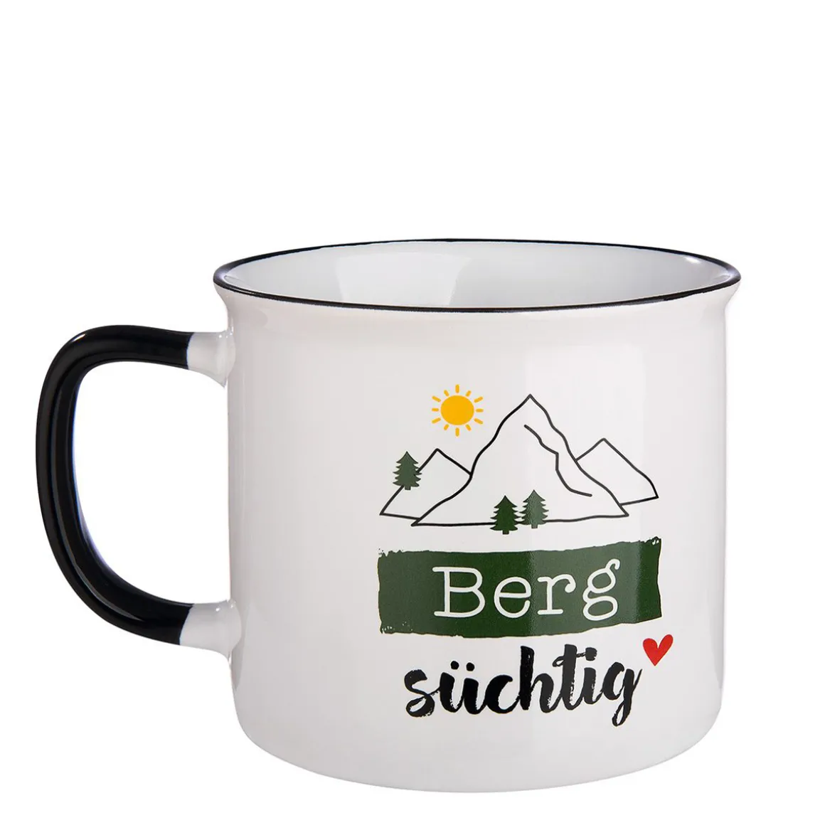 Keramik Becher Berg, Henkelbecher mit Spruch: Bergsüchtig, Emailledesign, 390ml, Gilde