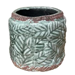 Keramik Pflanztopf Blätter Relief, Übertopf grün-terra, 11x10cm