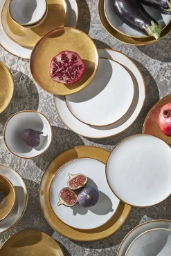 Keramik Schale, Tabo, handgefertigt, weiß, Rand braun, 5x11cm, Mica Decorations