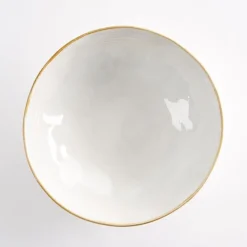 Keramik Schüssel, Tabo, handgefertigt, weiß, Rand braun, 9x30cm, Mica Decorations