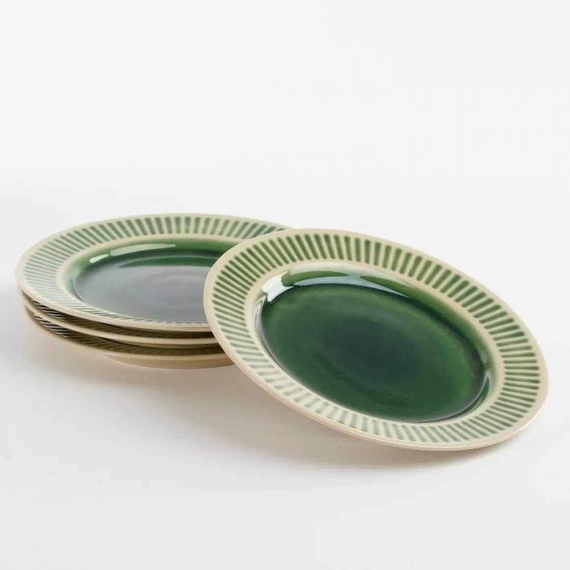 Keramik Teller Elice, Frühstücksteller mit Relief, grün-beige, Ø21,5cm, Mica Decorations