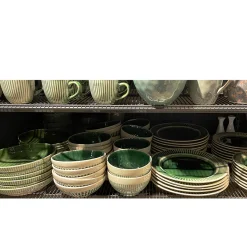 Keramik Teller Elice, Frühstücksteller mit Relief, grün-beige, Ø21,5cm, Mica Decorations