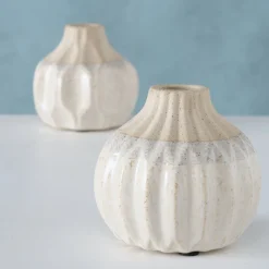 Keramikvase Malia, Blumenvase 2 farbig, beige-creme, 9x10cm, Steingut, Boltze Home Collections