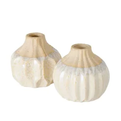Keramikvase Malia, Blumenvase 2 farbig, beige-creme, 9x10cm, Steingut, Boltze Home Collections