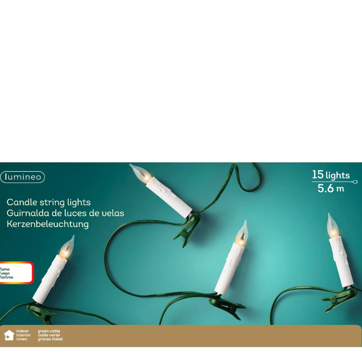 Kerzenbeleuchtung Strang, Flamme, 15 LED, 560cm, Lumineo