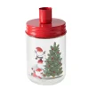 Kerzenglas Weihnachtsmann, Kerzenhalter rot, mit Tannenbaum, Boltze Home Collections