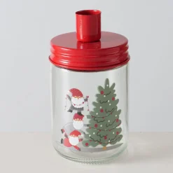 Kerzenglas Weihnachtsmann, Kerzenhalter rot, mit Tannenbaum, Boltze Home Collections