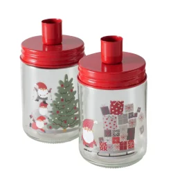 Kerzenglas Weihnachtsmann, Kerzenhalter rot, mit Tannenbaum, Boltze Home Collections