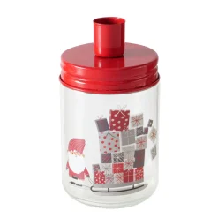 Kerzenglas Weihnachtsmann, Kerzenhalter rot, mit Schlitten und Geschenke, Boltze Home Collections