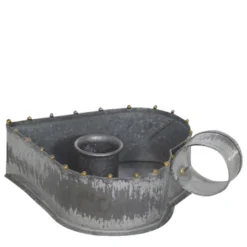 Kerzenhalter Herz used look, Zinkschale für Stabkerzen, Kammerleuchte mit Griff, 15x10cm