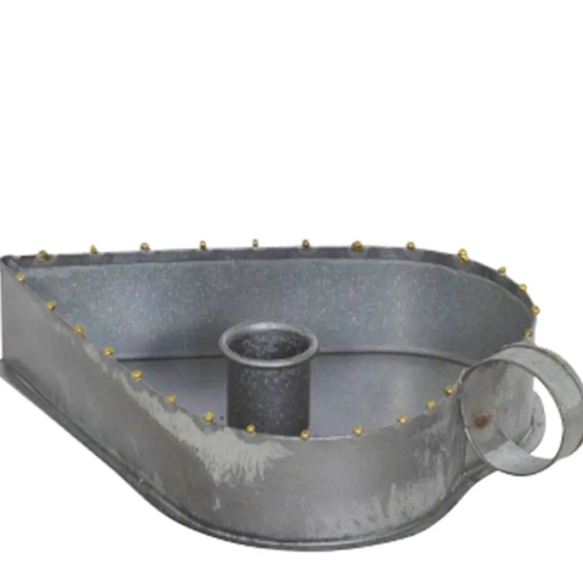 Kerzenhalter Herz used look, Zinkschale für Stabkerzen, Kammerleuchte mit Griff, 13x8cm