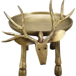 Kerzenhalter Hirsch, Rentier Dore gold antik, 13x11cm, Metall