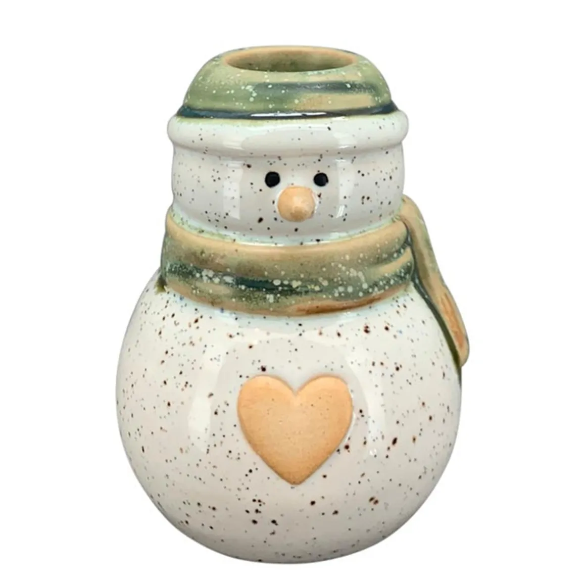 Kerzenhalter Schneemann, Keramik Kerzenständer: kleiner Schneemann mit Herz