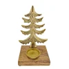Kerzenhalter Tannenbaum Antik gold, Metallbaum auf Holzsockel, 20x12cm