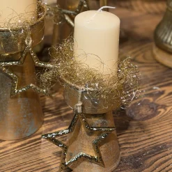 Kerzenhalter Weihnachten Antik, Metallkerzenhalter antik gold used look, 14cm
