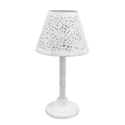 Kerzenhalter Clairblanc weiß used look, Teelichtständer in Lampenform, Kerzenständer Metall-durchbrochen