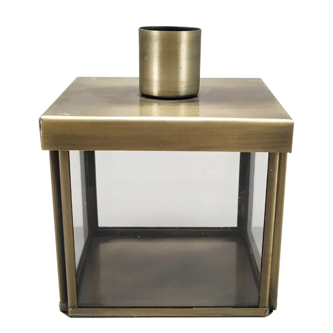 Kerzenhalter Glasbox Vintage gold, Kerzenständer Metall-Glaskasten, Stabkerzenhalter