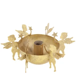 Kerzenständer Engel, Kerzenschale Engel mit Sterne, Metallschale mit Stabkerzenhalter gold used look, Ø18cm