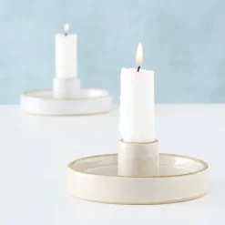 Kerzenständer Schale Marima, Keramikschale weiß für Stabkerzen, Ø10cm, Boltze Home Collections