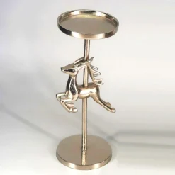 Kerzenständer Springender Hirsch, goldfarben, für Stumpenkerzen, 30cm