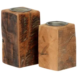 Kerzenständer Altholz, kleine rustikale Holzsäule für Teelichte oder Stumpenkerzen, 10cm, WMG Grünberger