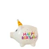 Kleine Spardose Party Schweinchen Happy Birthday, Sparschwein weiß mit Partyhut, Keramikspardose
